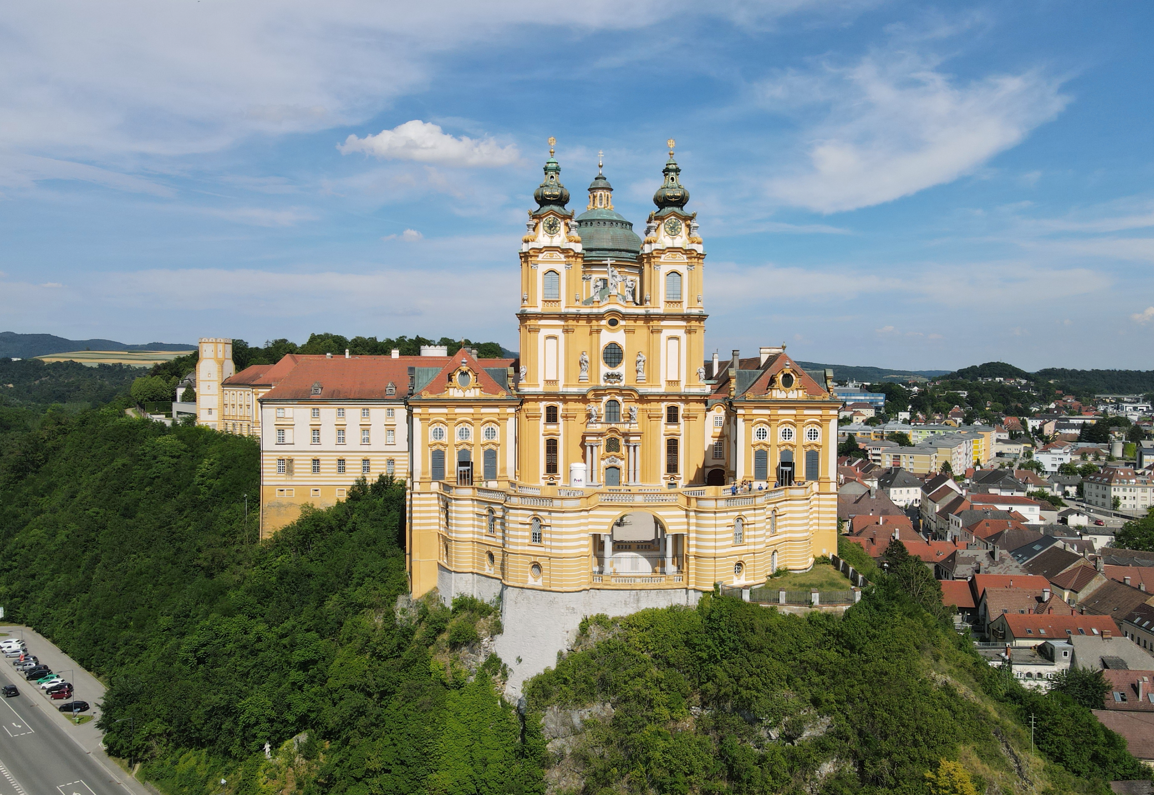 The west front of Melk Abbey above the Danube