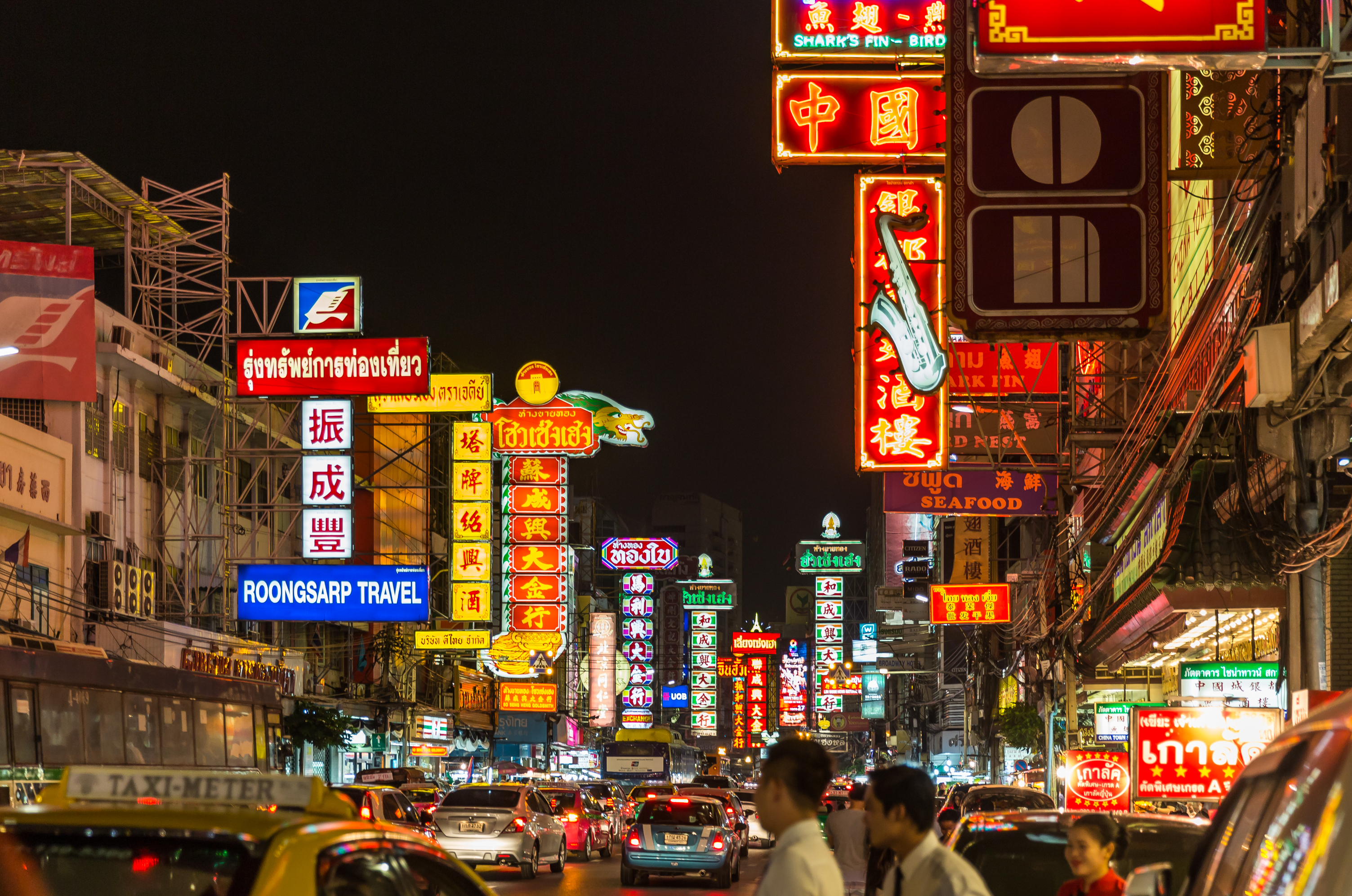 Yaowarat Road’s food stalls at night, Bangkok Chinatown
