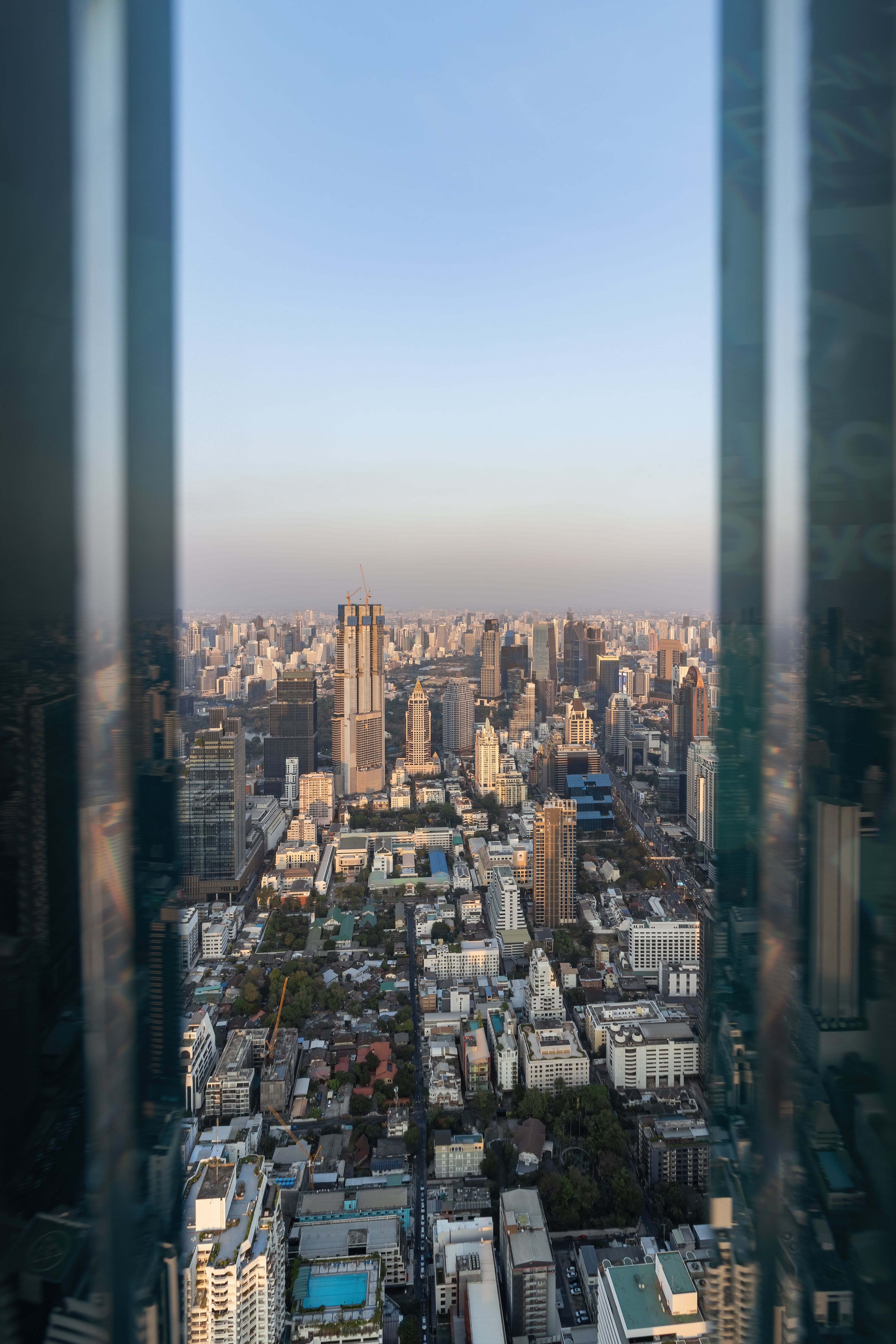 The view over Bangkok from the Mahanakhon SkyWalk observation deck