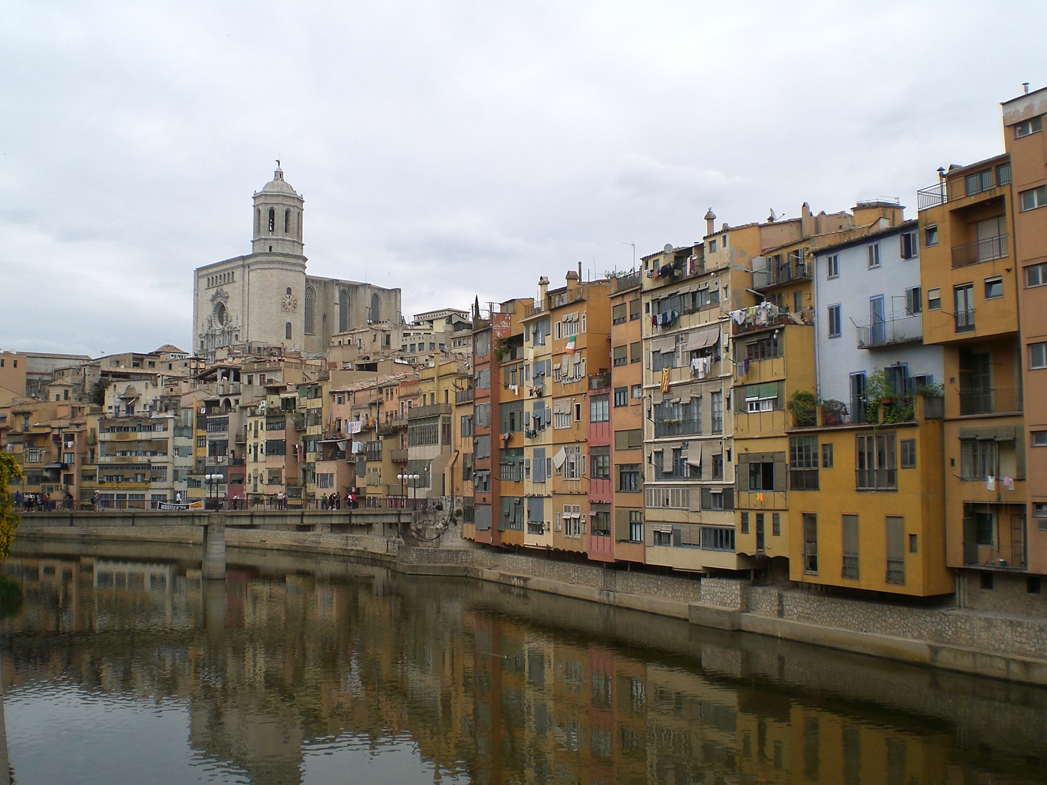 The colourful Onyar riverside houses in Girona’s Old Town, seen from one of the bridges over the river