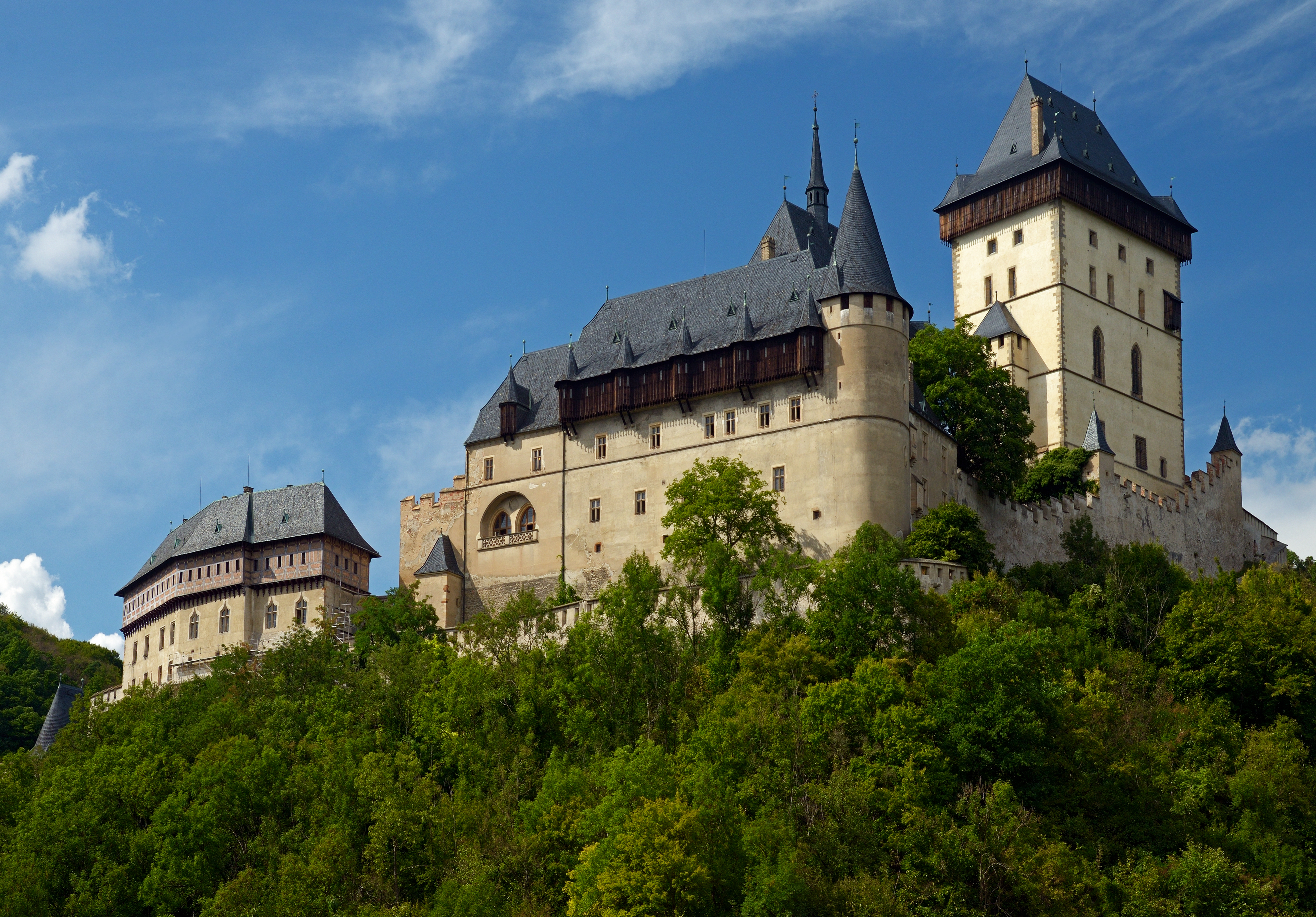 Karlštejn Castle above the Bohemian countryside west of Prague