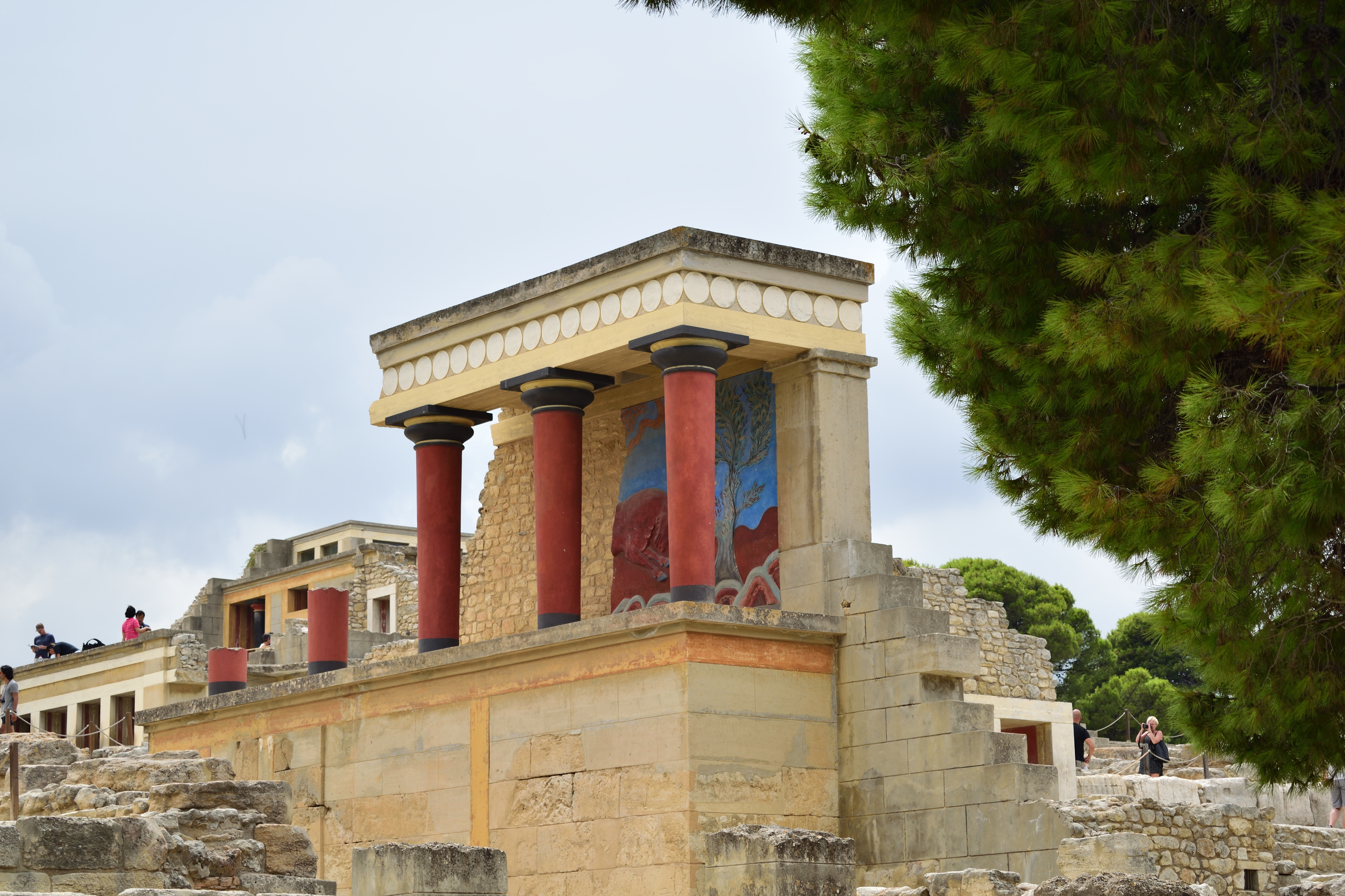 The restored north entrance of the Palace of Knossos, Crete