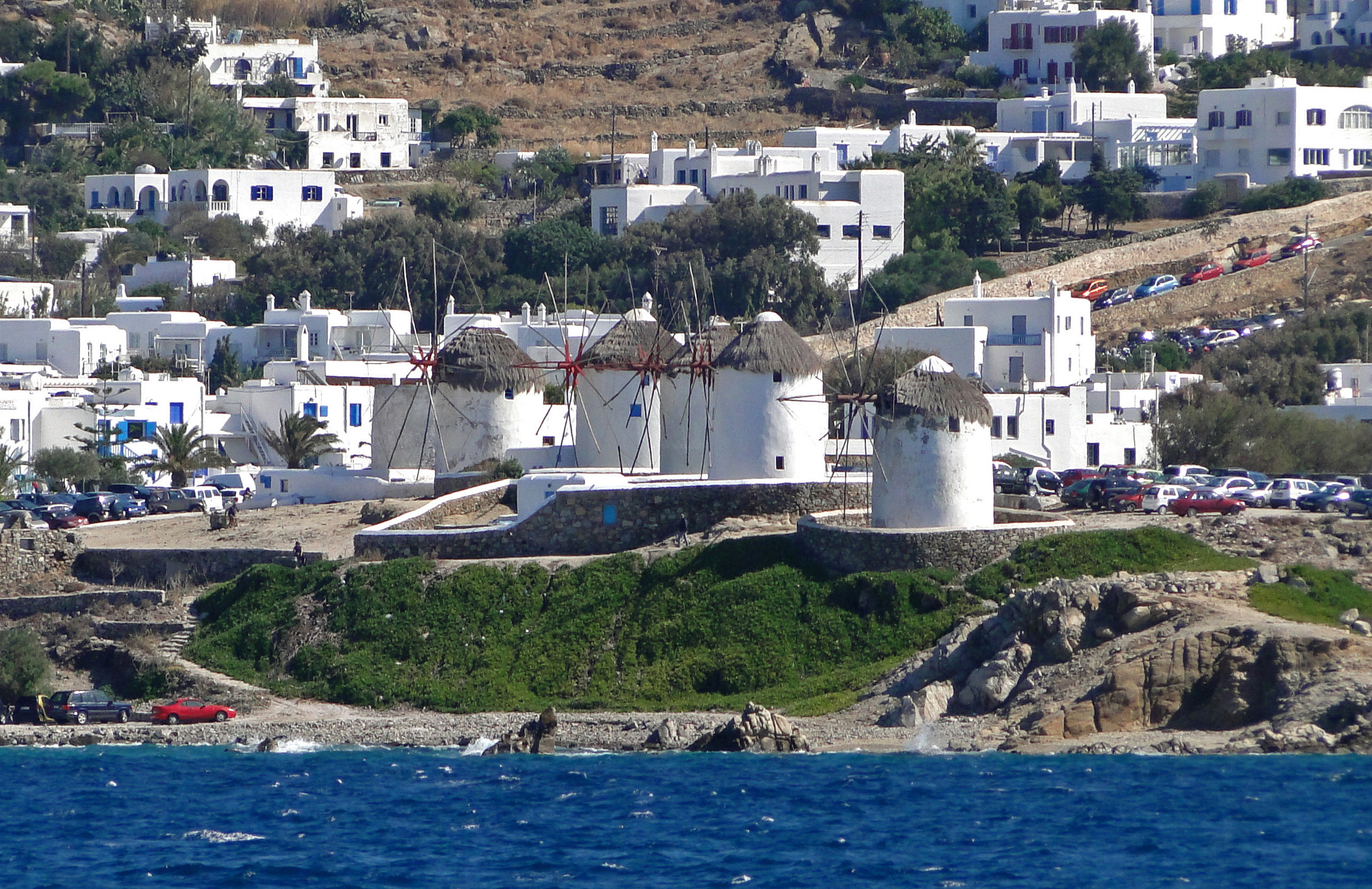 The windmills of Mykonos above Little Venice