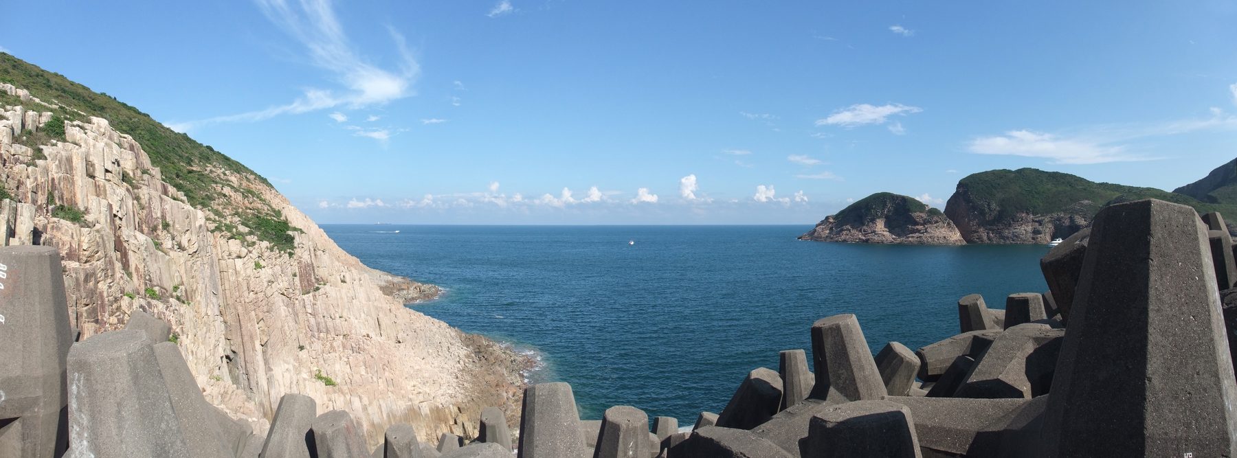 Hexagonal volcanic rock columns at the East Dam of High Island Reservoir, Sai Kung, part of the Hong Kong UNESCO Global Geopark
