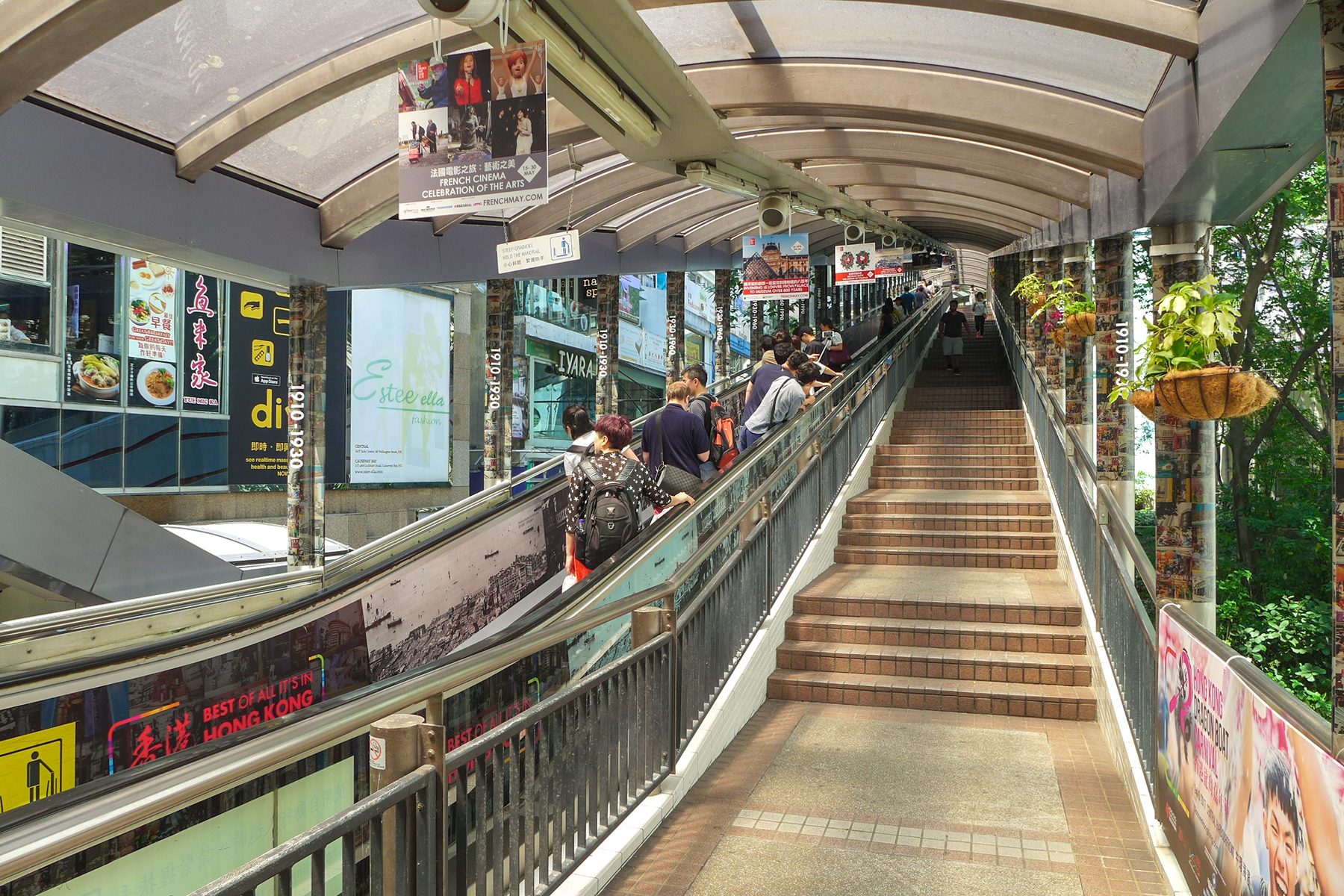 The Central–Mid-Levels Escalator and Walkway System climbing through Central, Hong Kong